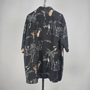 Tori Richard Honolulu Black Golf Print Button Up Shirt Size L